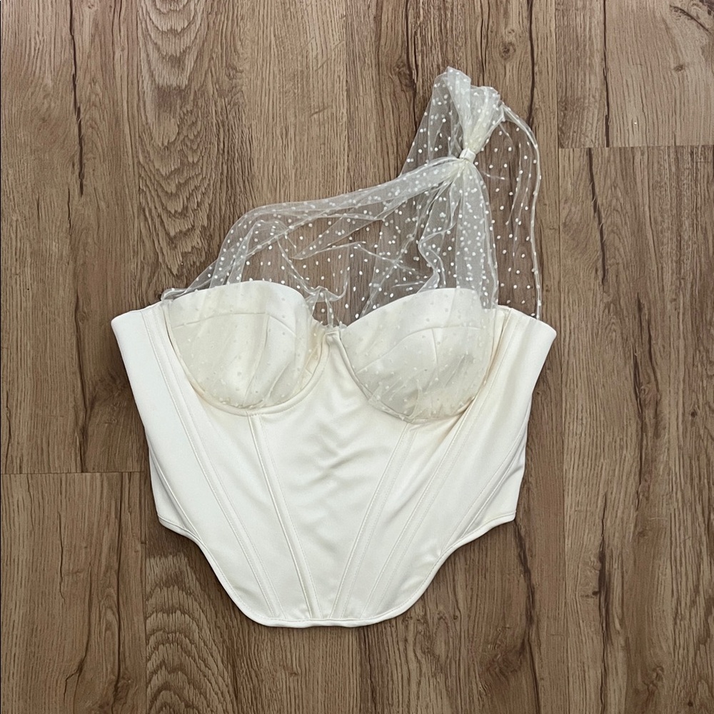 House of CB Cream Corset Bra with Sheer Polka Dot Overlay